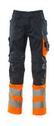 15679-860-01014 Trousers with kneepad pockets - dark navy/hi-vis orange